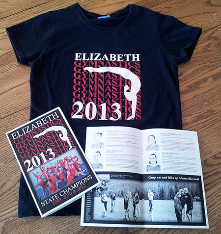 EHS Gymnastics 2013 program and T-shirt